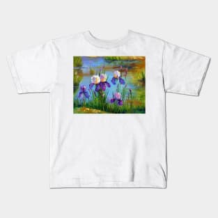 Irises at the pond Kids T-Shirt